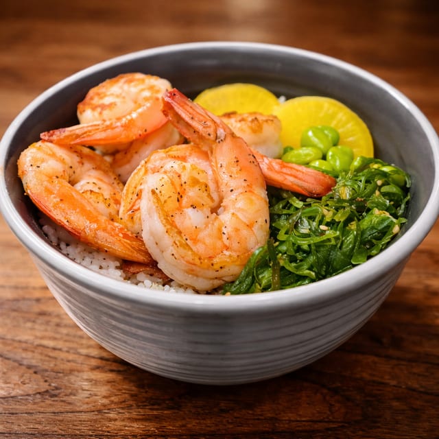 Grilled Shrimp Rice Bowl.
