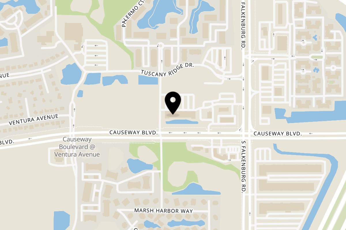 Map showing the location of Kiwami Ramen Sushi on 10262 Causeway Blvd in Tampa